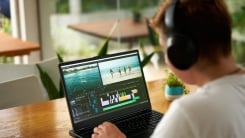 video editor works on laptop
