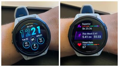 watch face showing time and complications; watch showing glances