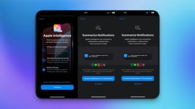 The Apple Intelligence setup workflow on an iPhone.