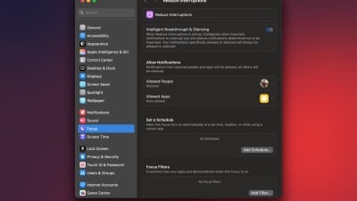 The Mac settings app with the Reduce Interruptions Focus Mode open.