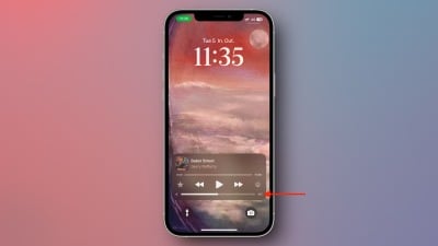 The volume control slider on an iPhone's lock screen player widget.