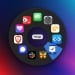 A radial app launcher running on a Mac. 10 apps are in a circle, with Things being the selected app.