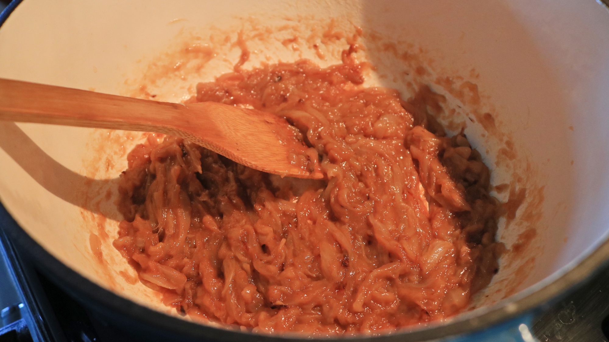 A pot of caramelized onions.