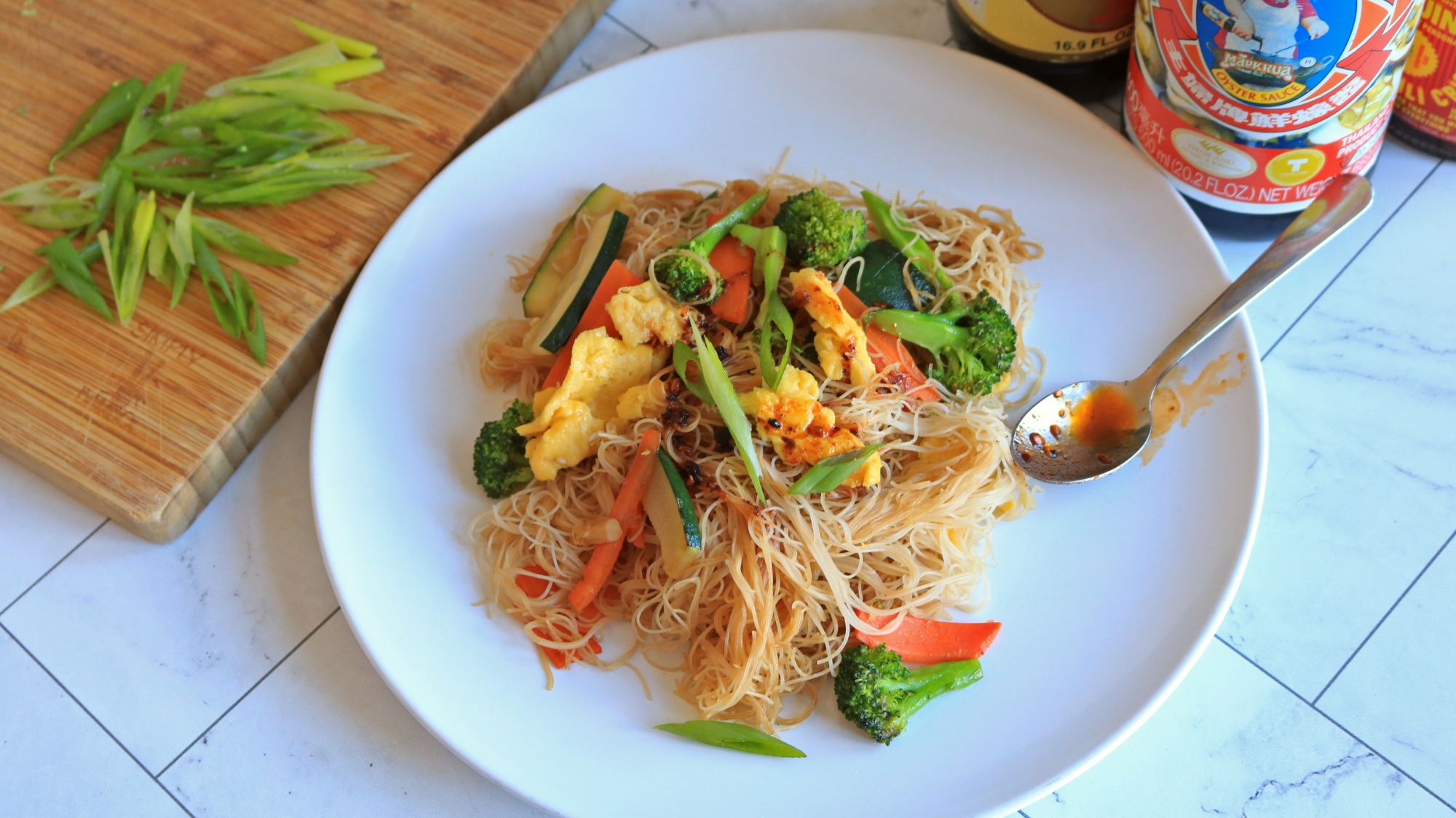 A plate of vegetable stir-fried noodles.