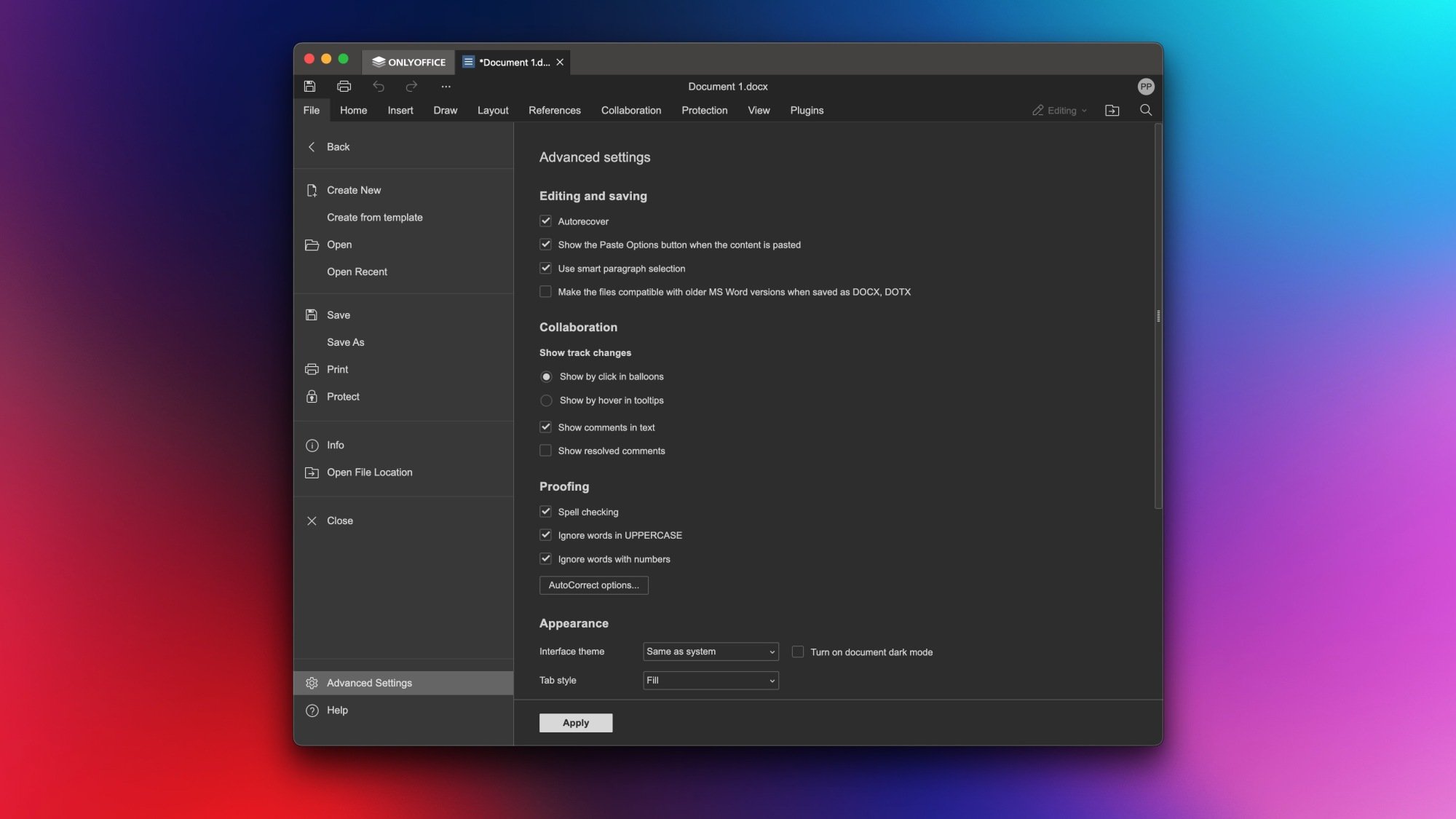OnlyOffice running on a Mac.