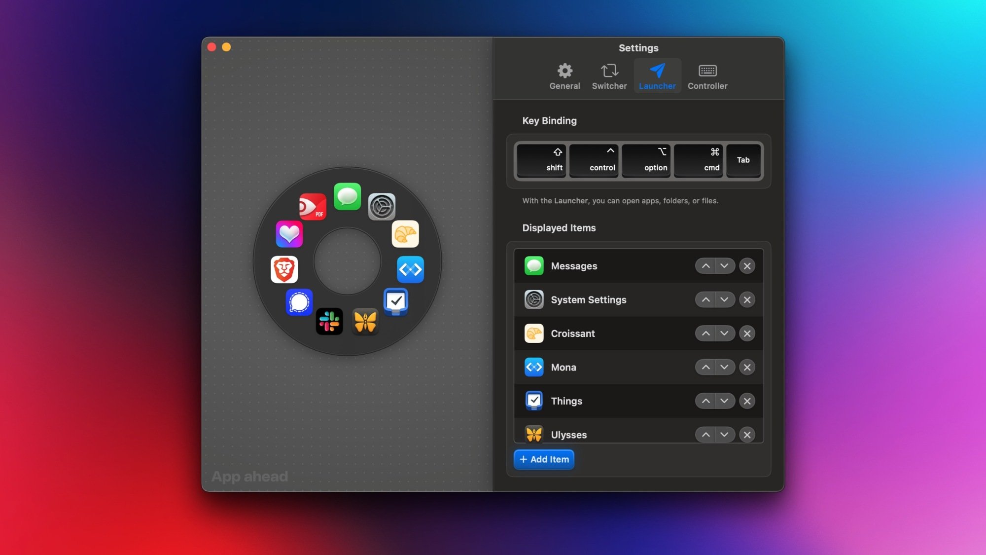 Pieoneer's settings menu with the Launcher tab open.