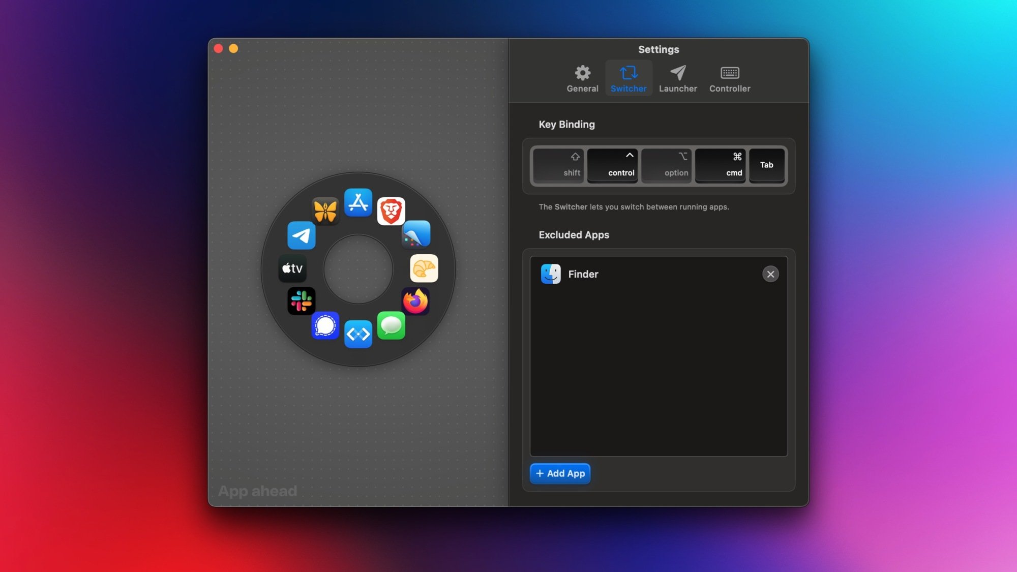 The Switcher tab in Pieoneer's Settings menu.