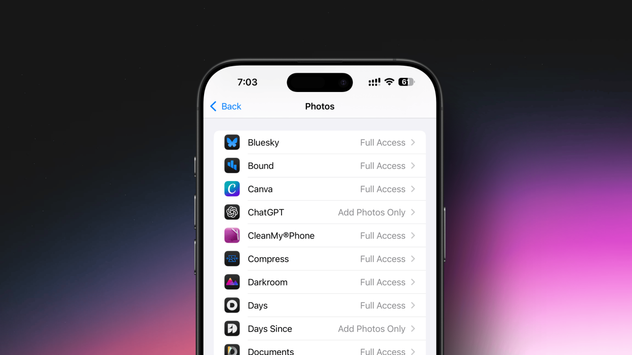 Photo access for apps on iPhone.
