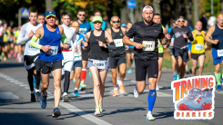 Marathon runners on race day.