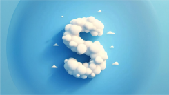 The Skeets app logo—an S shape made out of cartoonishly rendered clouds—on a blue background