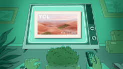 Man watching television screen displaying a TCL Nxtframe.