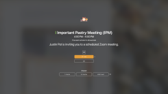 A full screen overlay reminding the user about an "Important Pastry meeting".