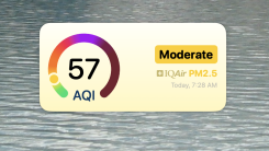A medium widget showing the air quality as moderate, 57, at my location