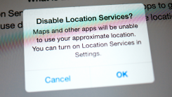 A closeup of the Disable Location Services menu on iOS