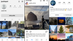 Three screenshots of Pixelfed—one showing the author's profile page, another showing a random photo, and a third showing a profile.