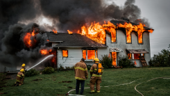 Fire fighters putting out a house fighter
