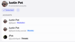 The sign-in page in OpenVibe signed into Bluesky, Mastodon, and Threads.