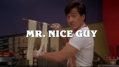 A screenshot of Jackie Chan in the movie Mr. Nice Guy