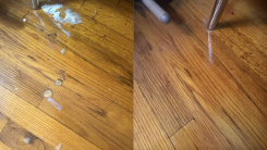 A stained vs. clean wood floor