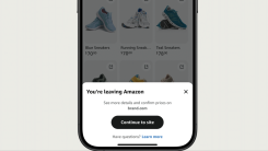 A screenshot of an Amazon-produced GIF showing a popup in the Amazon app inviting you to leave Amazon to shop for a third party site