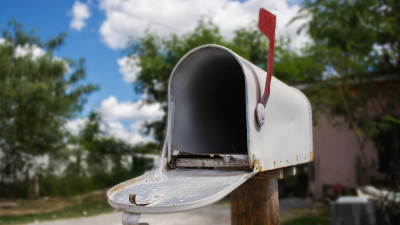 A photo of an open empty mailbox