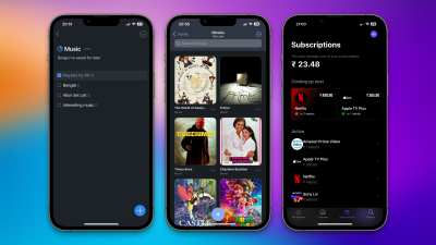 Three iPhone frames with the following apps opened: Things 3, Sofa, and Seasons.