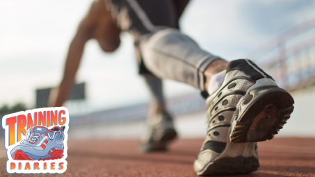 Close up of runner about to take off