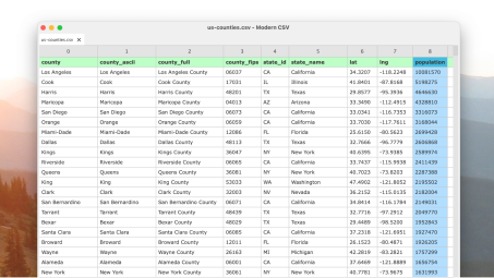 A screenshot of a CSV file