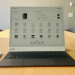 The Boox Note Max on a desk docked with the keyboard cover