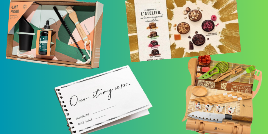 Plant parent starter kit, personalized journal, chocolates, sushi kit from Amazon.