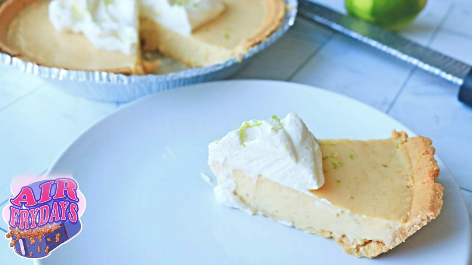 A slice of key lime pie on a plate.