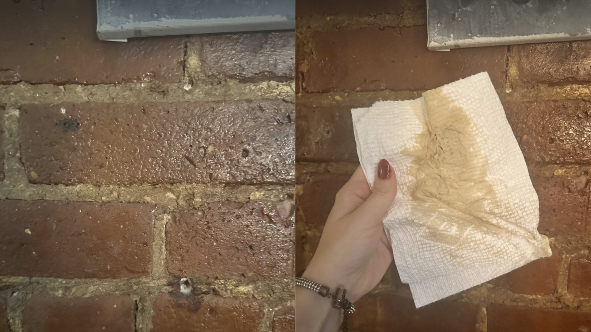 Cleaning a brick wall with vinegar