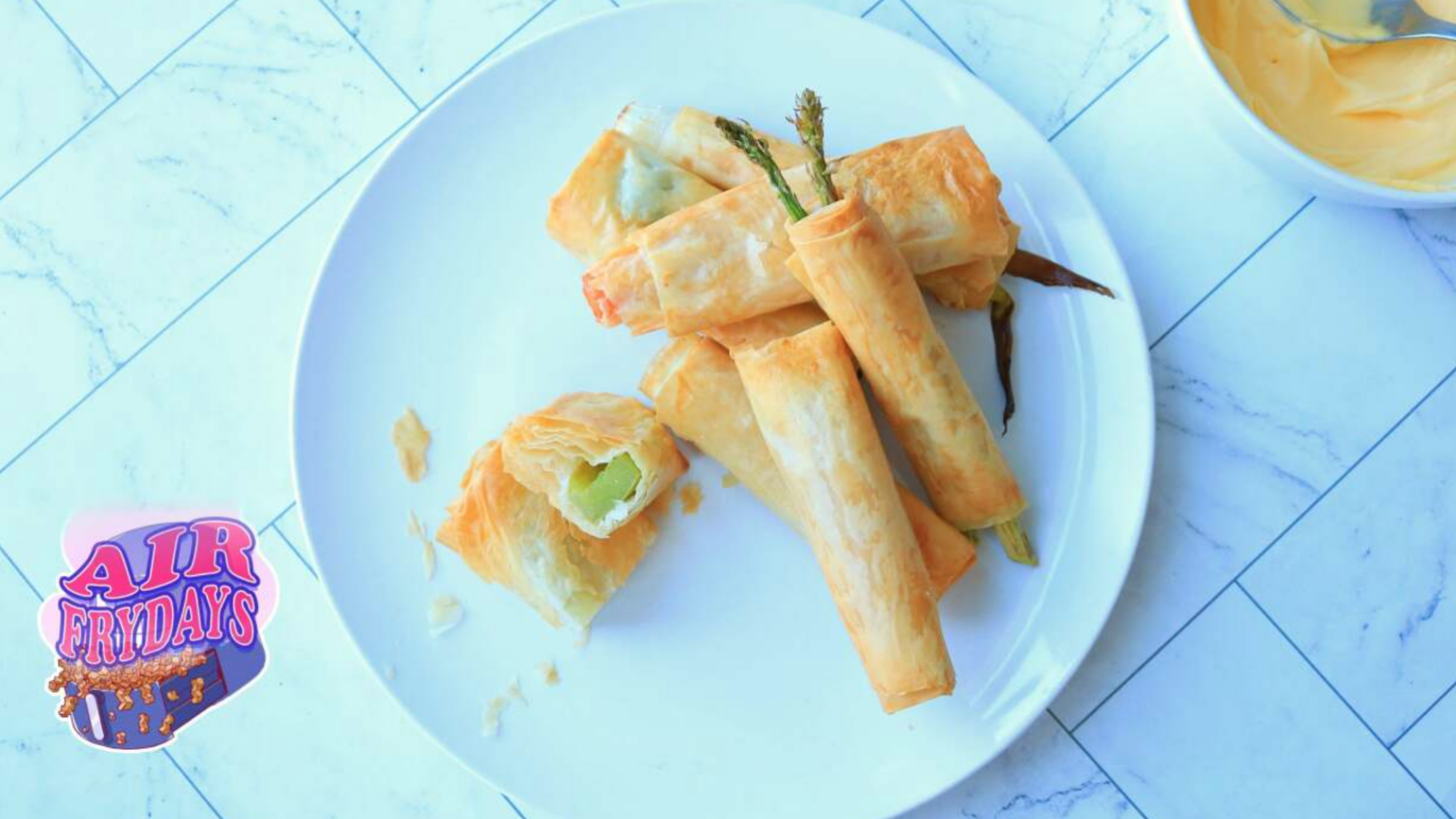 Phyllo dough wrapped vegetables on a plate.