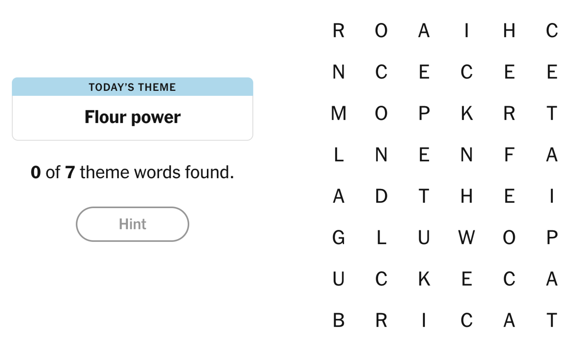 NYT Strands board for February 16, 2025: Flour power.